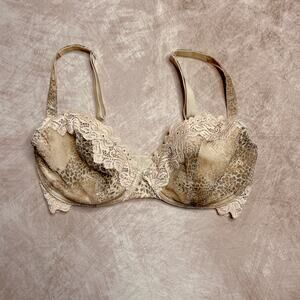 Whimsy Leopard Print Beige Floral Lace Trim Ribbon Bra Mobwife Lingerie Pinup